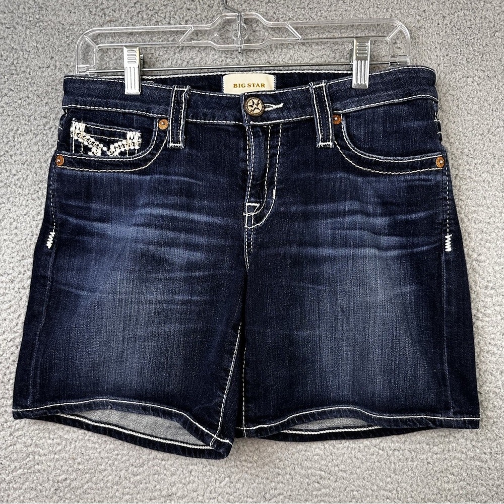 Big Star Bermuda Jeans Shorts Womens 28 Dark Wash Embroidered Western